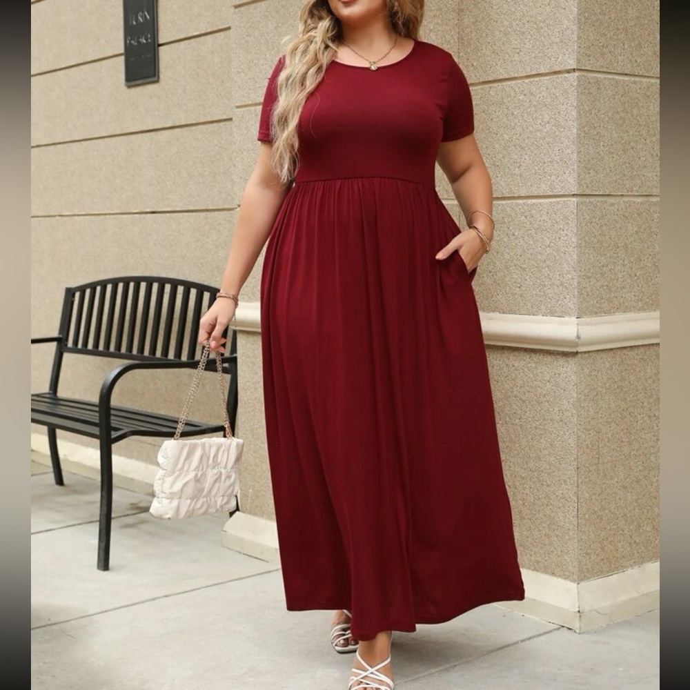 Plus size green comfy high waisted A-line maxi dress - Picture 13 of 16